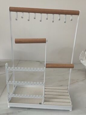 Wood Accent White Jewelry Organizer Stand